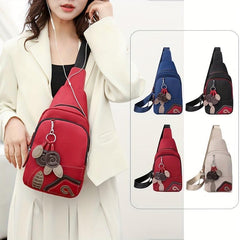 Vintage Flower Patch Embroidery Sling Bag Contrast Crossbody Bag