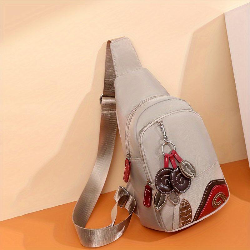 Vintage Flower Patch Embroidery Sling Bag Contrast Crossbody Bag