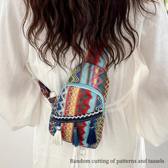 Ethnic Style Woven Sling Bag Bohemian Tassel Decor Crossbody Chest Purse