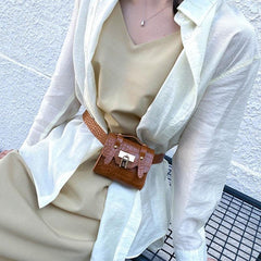 Vintage Crocodile Pattern Waist Bag Retro PU Leather Fanny Pack