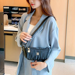 Stripe Embossed Waist Bag Faux Leather Crossbody Bag