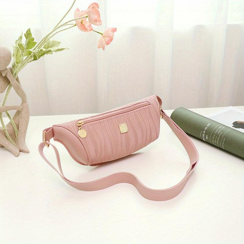 Stripe Embossed Waist Bag Faux Leather Crossbody Bag