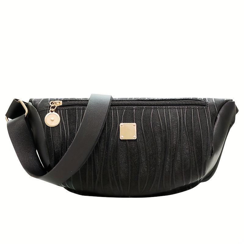 Stripe Embossed Waist Bag Faux Leather Crossbody Bag