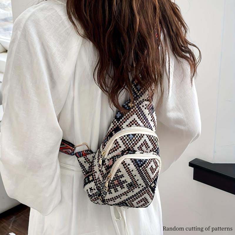Embroidery Sling Bag Geometric Pattern Chest Bag