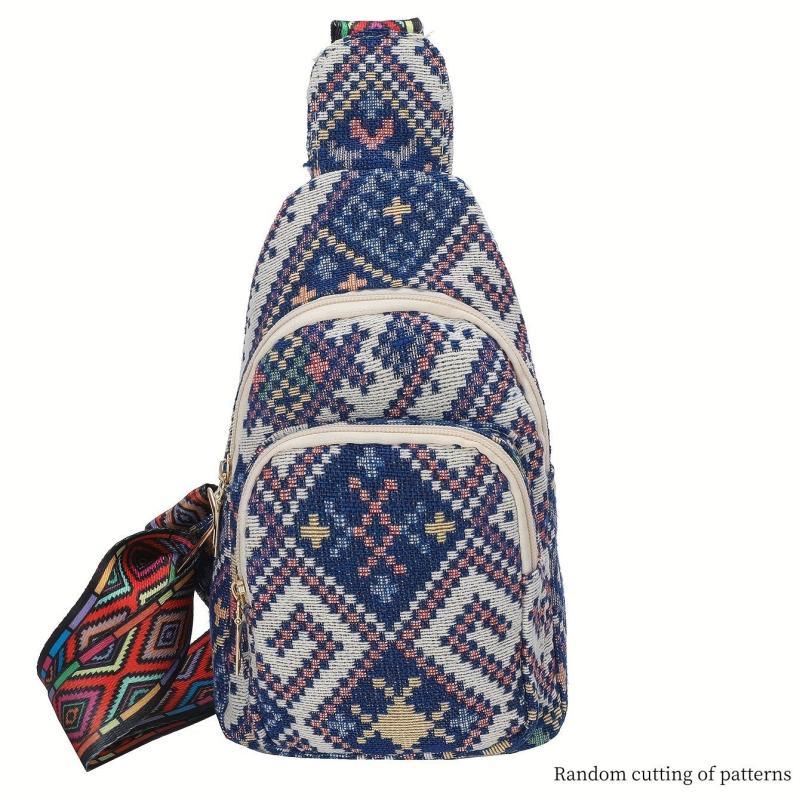 Embroidery Sling Bag Geometric Pattern Chest Bag