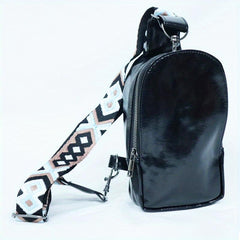 Vintage Sling Bag with Geometric Strap