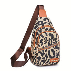 Leopard Print Sling Bag Zipper Front Chest Bag Women's Crossbody Bag