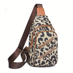 Leopard Print Sling Bag Zipper Front Chest Bag Women's Crossbody Bag