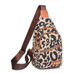 Leopard Print Sling Bag Zipper Front Chest Bag Women's Crossbody Bag