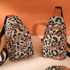 Leopard Print Sling Bag Zipper Front Chest Bag Women's Crossbody Bag