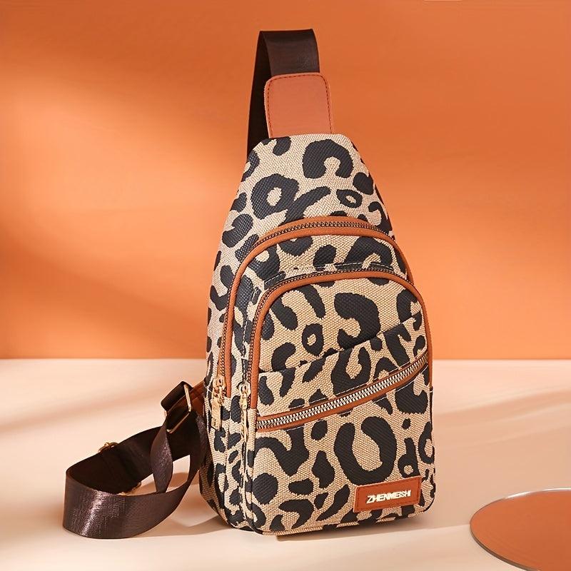 Leopard Print Sling Bag Zipper Front Chest Bag Women's Crossbody Bag