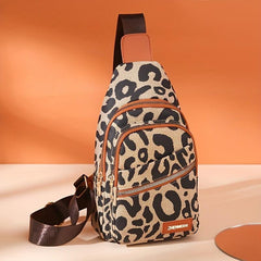 Leopard Print Sling Bag Zipper Front Chest Bag Women's Crossbody Bag