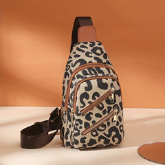 Leopard Print Sling Bag Zipper Front Chest Bag Women's Crossbody Bag