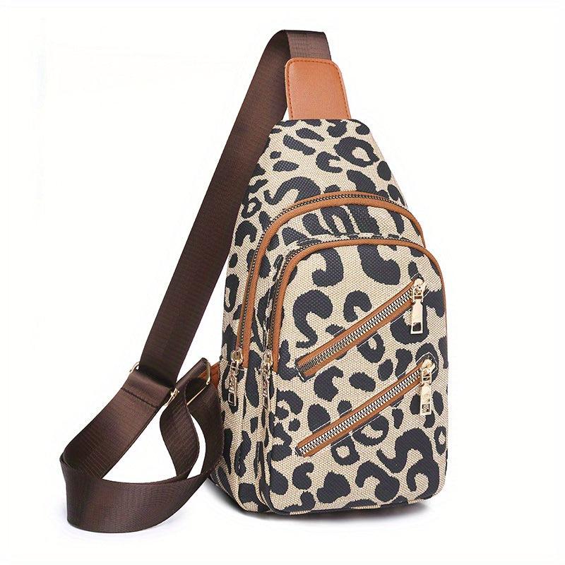 Leopard Print Sling Bag Zipper Front Chest Bag Women's Crossbody Bag