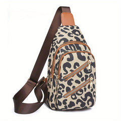 Leopard Print Sling Bag Zipper Front Chest Bag Women's Crossbody Bag