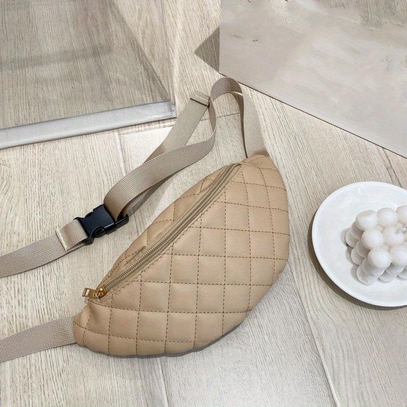 Argyle Quilted Waist Bag Casual PU Leather Chest Bag Women's Phone Purse