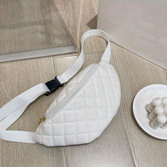 Argyle Quilted Waist Bag Casual PU Leather Chest Bag Women's Phone Purse