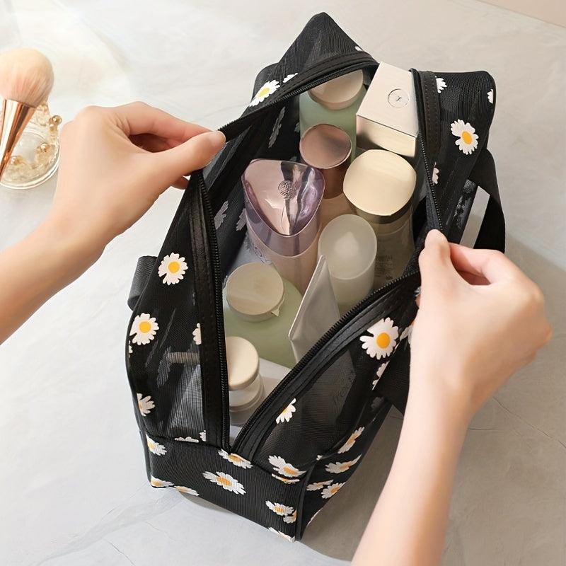 Daisy Mesh Toiletry Bag Large Capacity Portable Wash Bag Travel Storage Bag