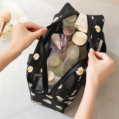 Daisy Mesh Toiletry Bag Large Capacity Portable Wash Bag Travel Storage Bag