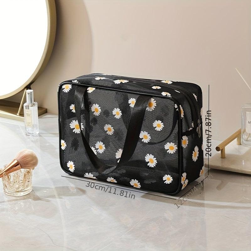 Daisy Mesh Toiletry Bag Large Capacity Portable Wash Bag Travel Storage Bag