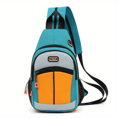 Colorblock Canvas Sling Bag Outdoor Travel Chest Bag