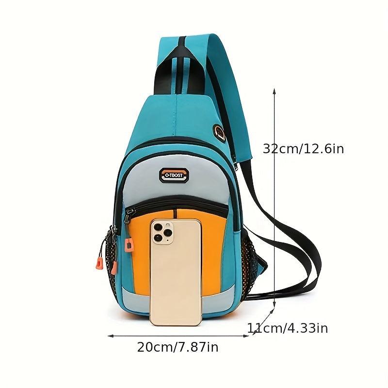 Colorblock Canvas Sling Bag Outdoor Travel Chest Bag