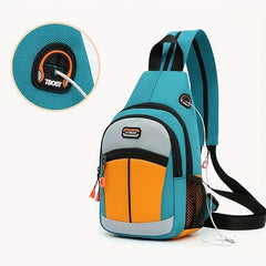 Colorblock Canvas Sling Bag Outdoor Travel Chest Bag