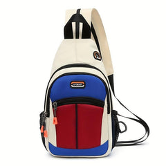 Colorblock Canvas Sling Bag Outdoor Travel Chest Bag