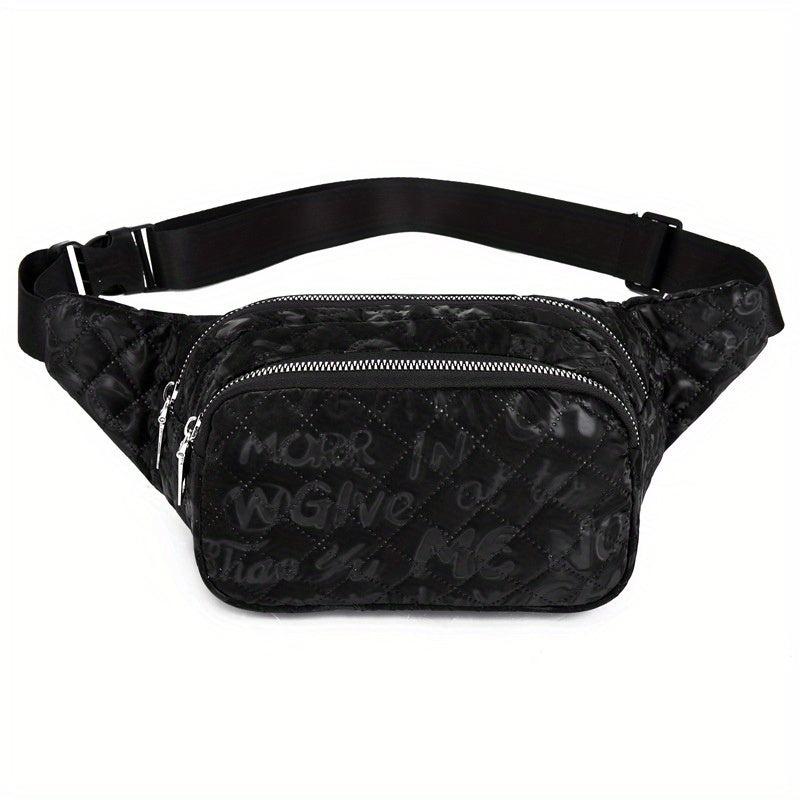 Letter Graphic Waist Bag Argyle Quilted Crossbody Bag