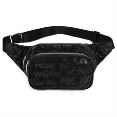 Letter Graphic Waist Bag Argyle Quilted Crossbody Bag