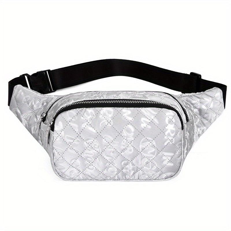 Letter Graphic Waist Bag Argyle Quilted Crossbody Bag
