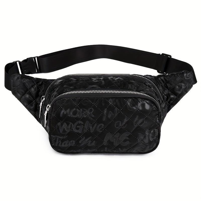 Letter Graphic Waist Bag Argyle Quilted Crossbody Bag