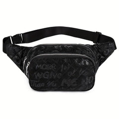 Letter Graphic Waist Bag Argyle Quilted Crossbody Bag