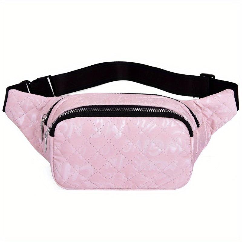 Letter Graphic Waist Bag Argyle Quilted Crossbody Bag