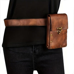 Solid Rivet Decor Waist Bag PU Leather Flap Square Bag Adjustable Strap