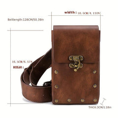 Solid Rivet Decor Waist Bag PU Leather Flap Square Bag Adjustable Strap