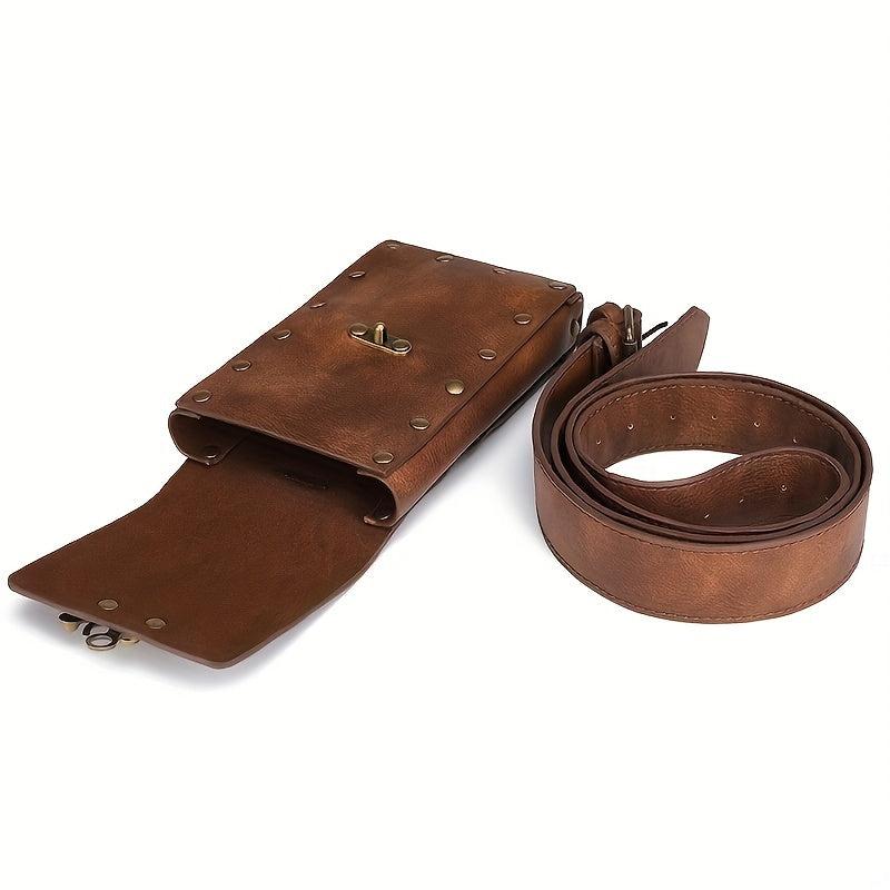 Solid Rivet Decor Waist Bag PU Leather Flap Square Bag Adjustable Strap