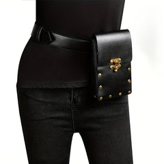Solid Rivet Decor Waist Bag PU Leather Flap Square Bag Adjustable Strap