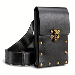 Solid Rivet Decor Waist Bag PU Leather Flap Square Bag Adjustable Strap