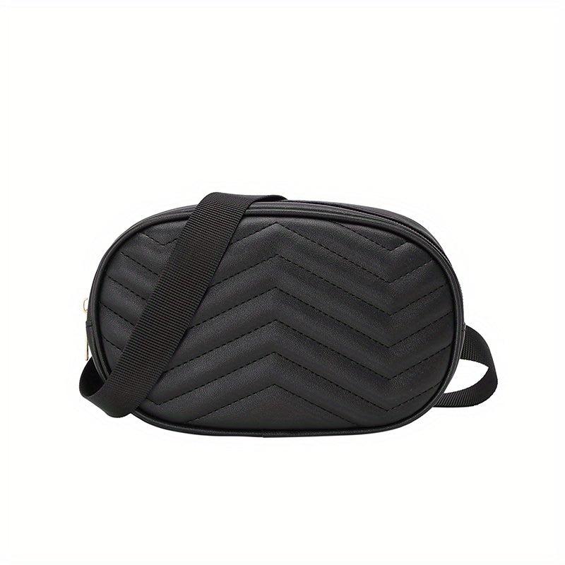 V Embossed Crossbody Bag Solid Faux Leather Waist Bag