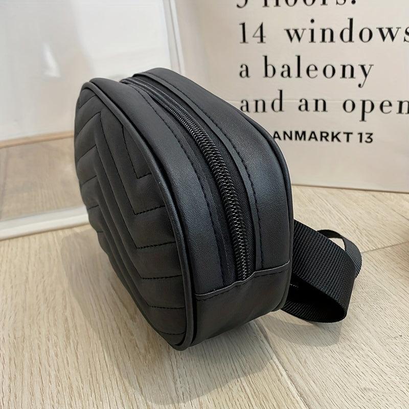 V Embossed Crossbody Bag Solid Faux Leather Waist Bag