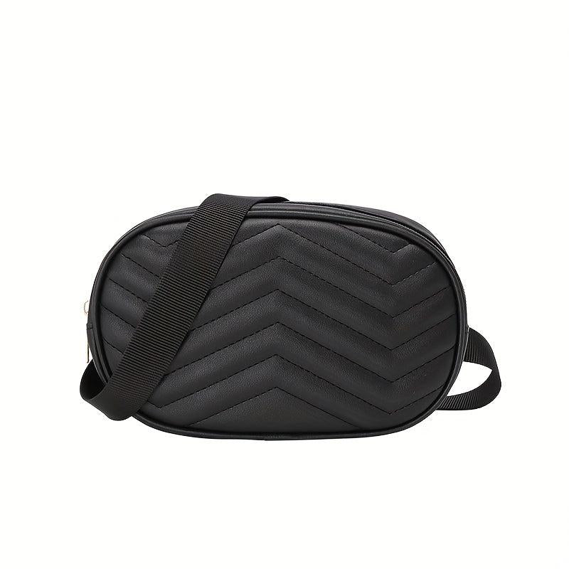 V Embossed Crossbody Bag Solid Faux Leather Waist Bag