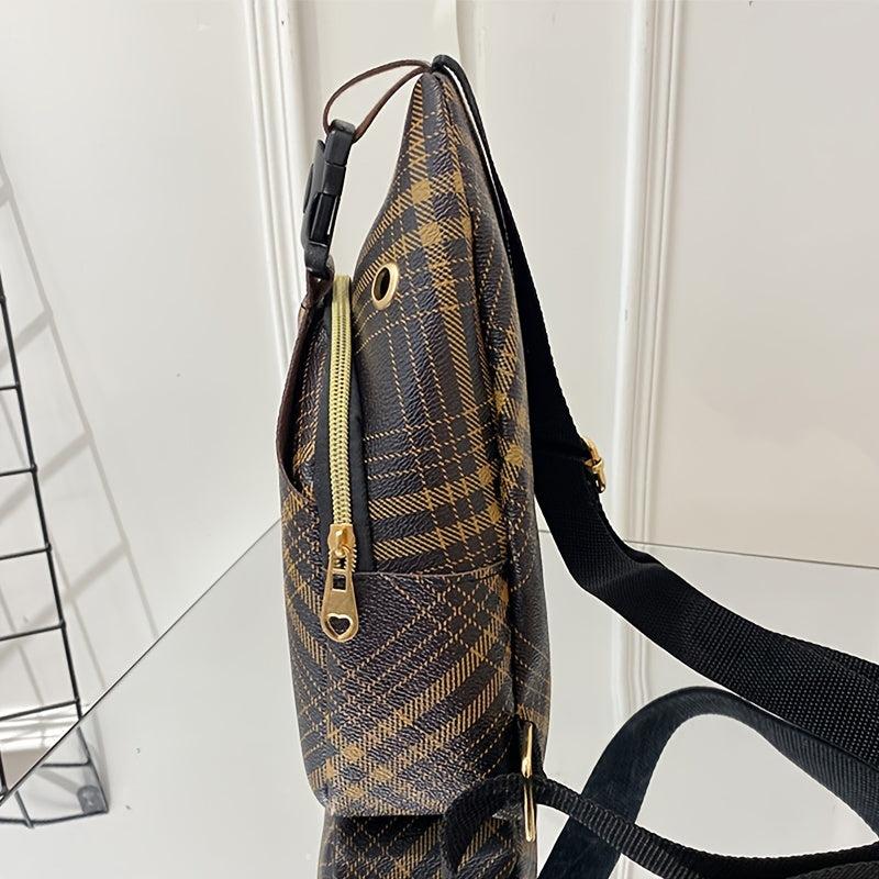 Plaid Pattern Chest Bag Zipper Sling Fanny Pack