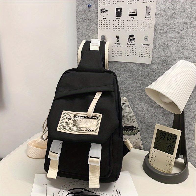 Nylon Flap Sling Bag Letter Patch Decor Chest Bag