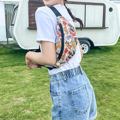 Colorful Cartoon Shoe Print Chest Bag Fanny Pack