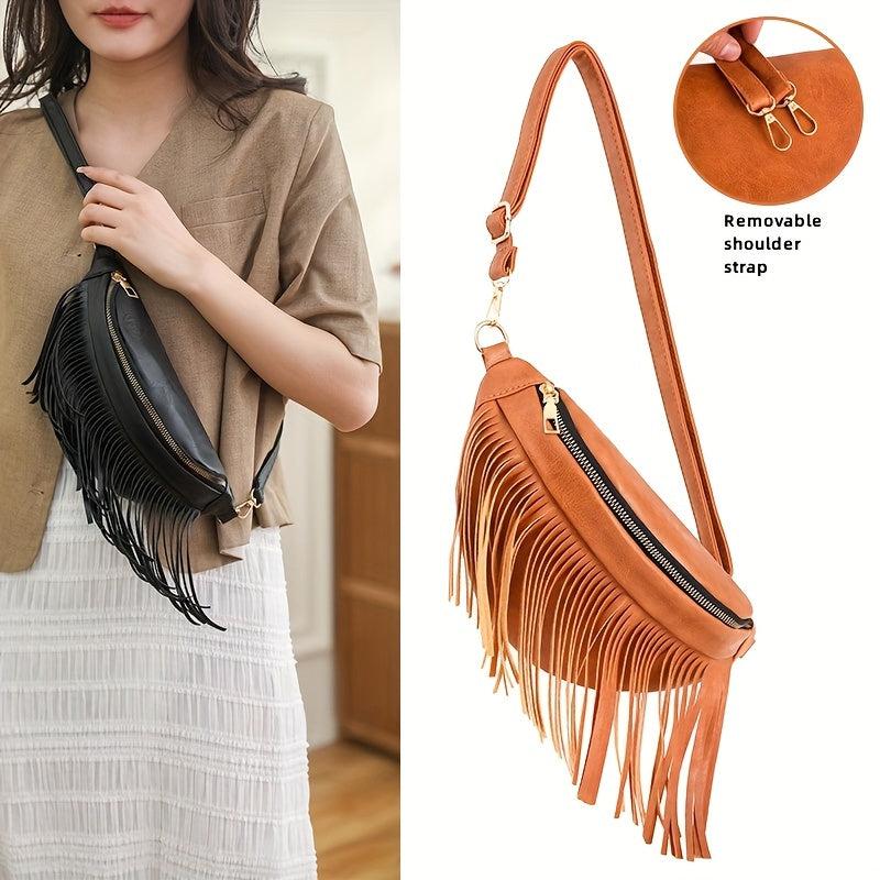 Tassel Decor Chest Bag Women's PU Leather Crossbody Bag