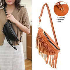 Tassel Decor Chest Bag Women's PU Leather Crossbody Bag