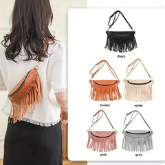 Tassel Decor Chest Bag Women's PU Leather Crossbody Bag