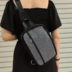 Rhinestone Sling Bag Square Chest Bag Pocket Crossbody Bag Purse