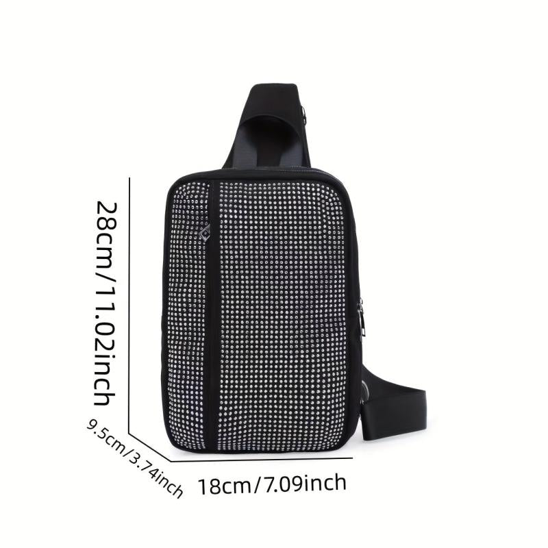 Rhinestone Sling Bag Square Chest Bag Pocket Crossbody Bag Purse